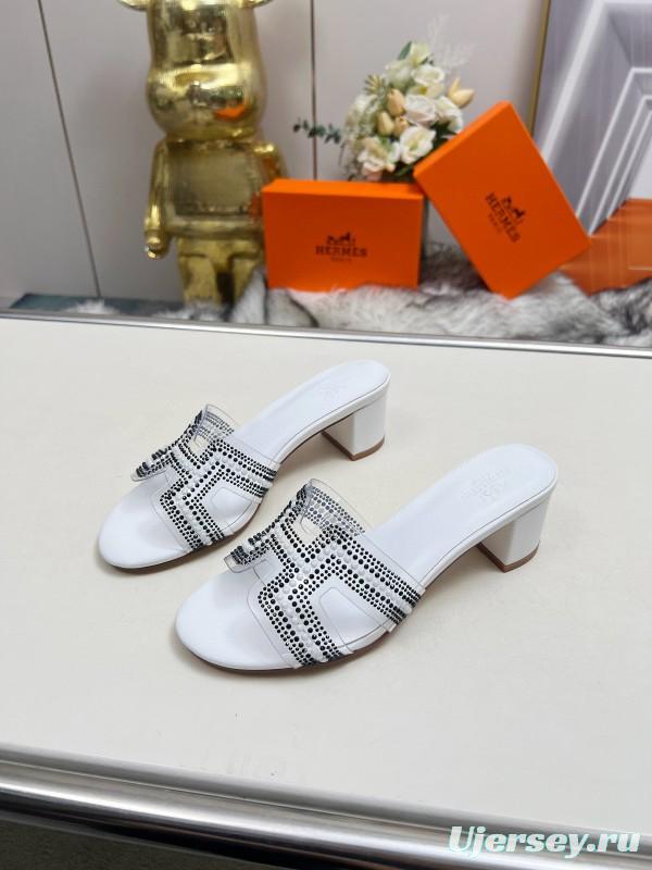 2025 Slippers Hermès White Leather Crystal MJ00180