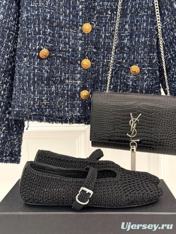 2025 Women AlAIA Black Woven Leather Mary Jane KFY00310