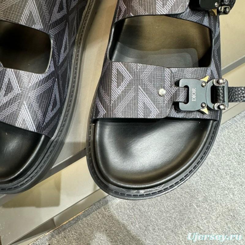 2024 Men Dior Black Grey Canvas Leather Slippers MJ00200