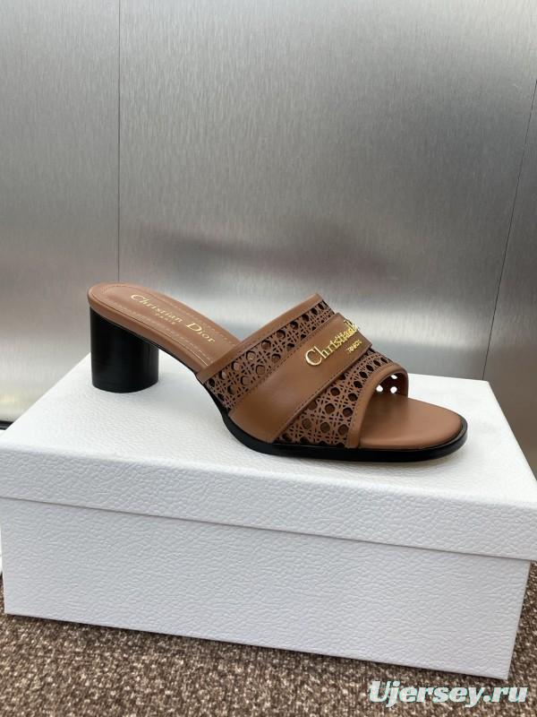 2025 Women Dior Brown Leather Sandals Christian Dior Paris KFY00310