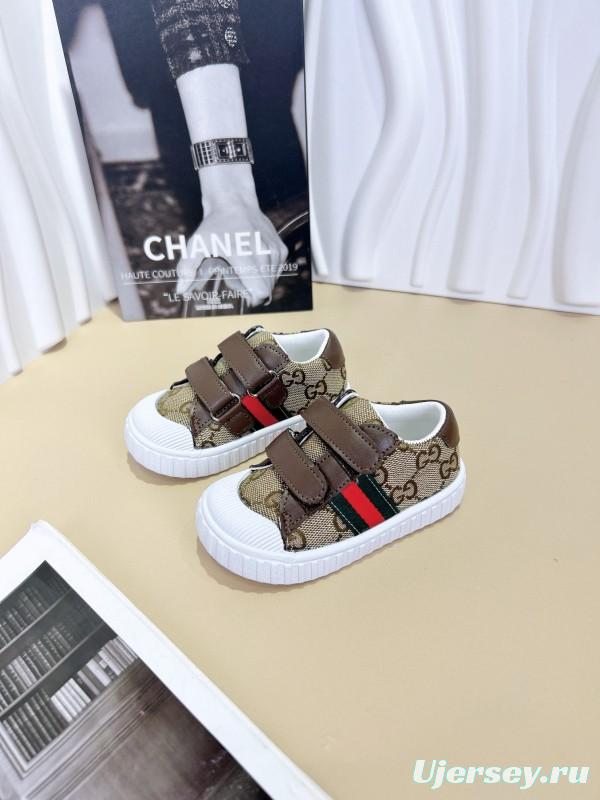 2024 Kids Gucci Brown Navy Canvas Leather Kids Shoes