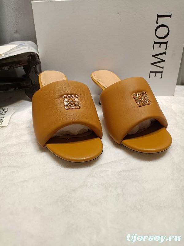 2025 Women Loewe Brown Leather Slippers