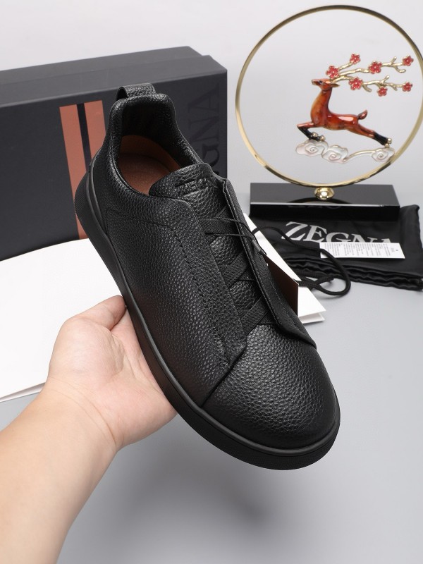 2024 Men Ermenegildo Zegna Black Leather Sneakers MJ00240