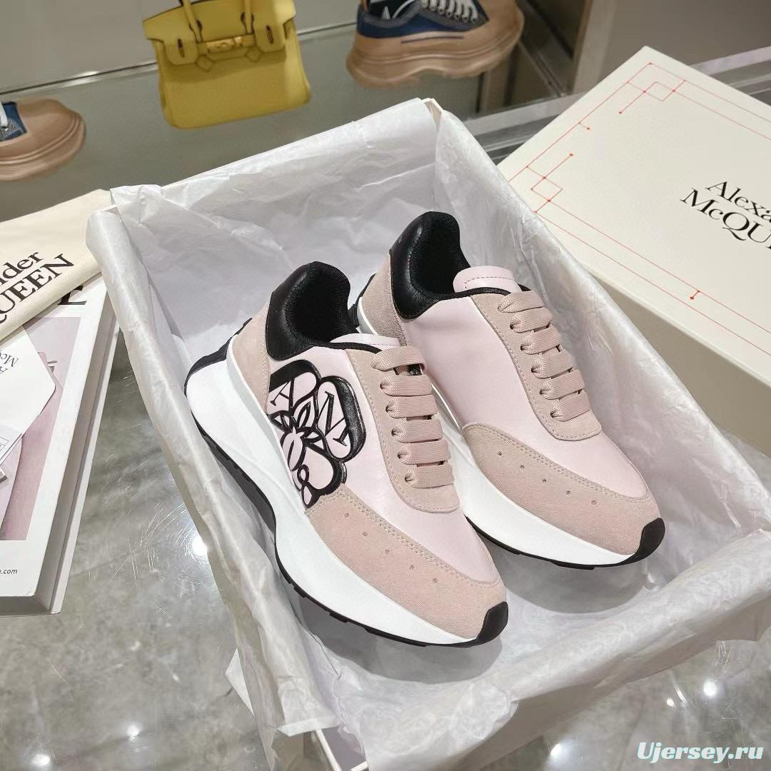 2024 Women Alexander McQueen Pink Black Leather Suede Sneakers MJ00370