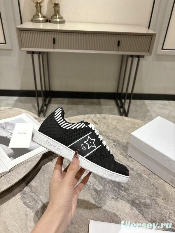 2025 Women Dior Black White Knit Leather Sneakers KFY00330