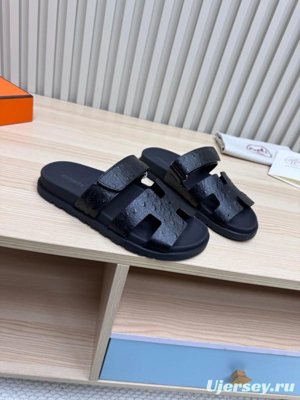 2025 Slippers Hermès Black Leather Slippers