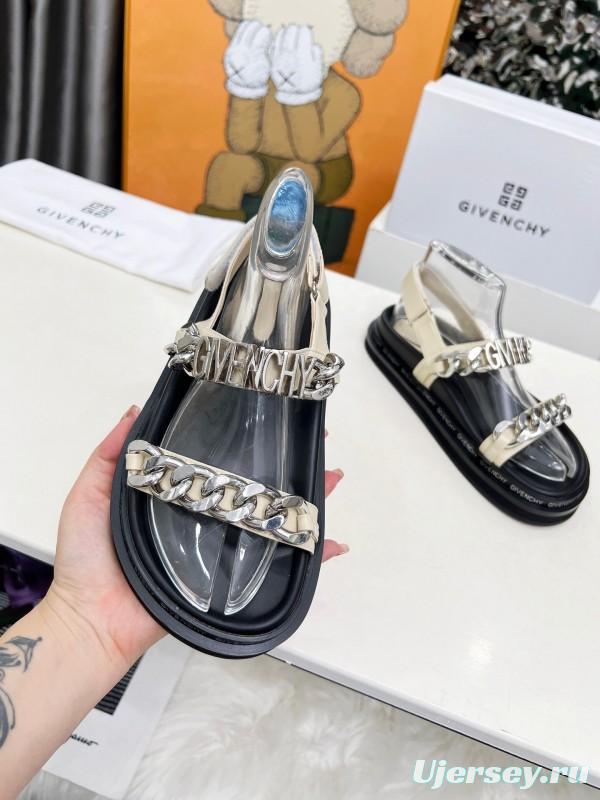 2025 Women Givenchy White Leather Sandals Chain Detail LY00260