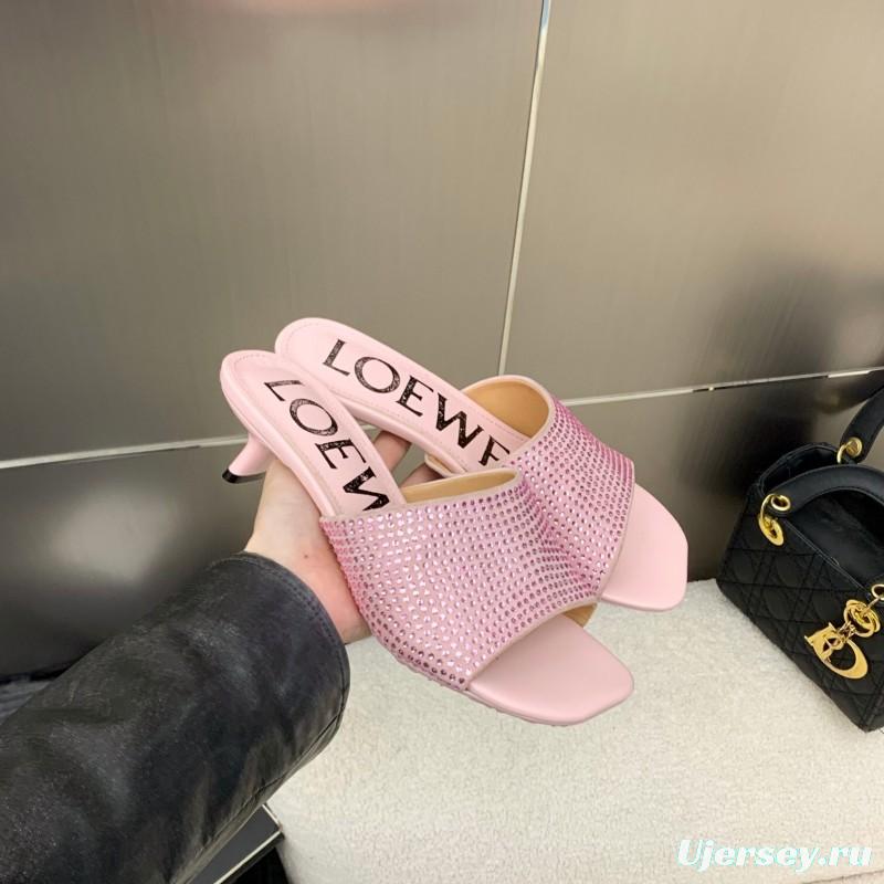 2025 Women Loewe Pink Leather Sandals LY00240