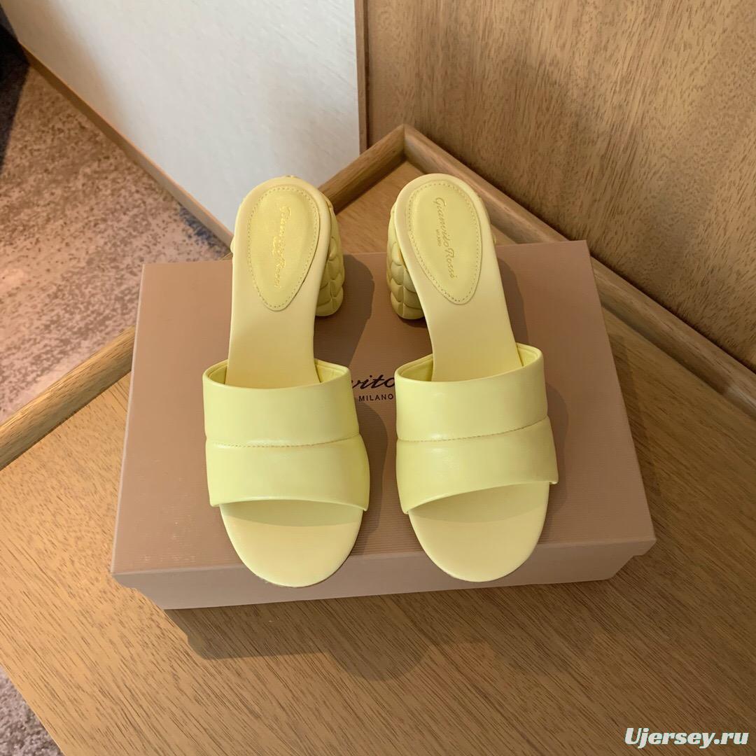 2025 Gianvito Rossi Yellow Leather Slippers KFY00260