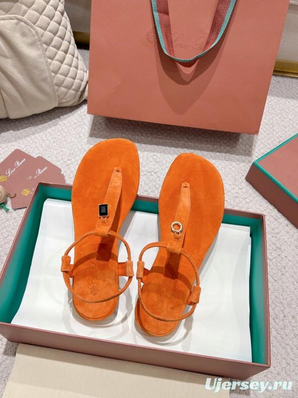 2025 Slippers Loro Piana Orange Suede Slippers LY00300