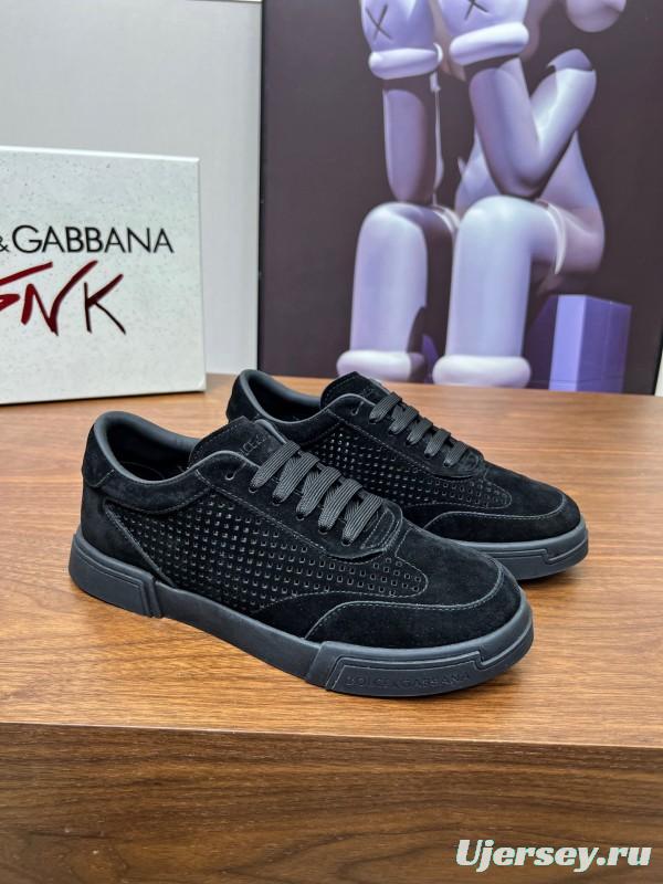 2025 Men Dolce & Gabbana Black Suede Leather Casual Sneakers LY00280