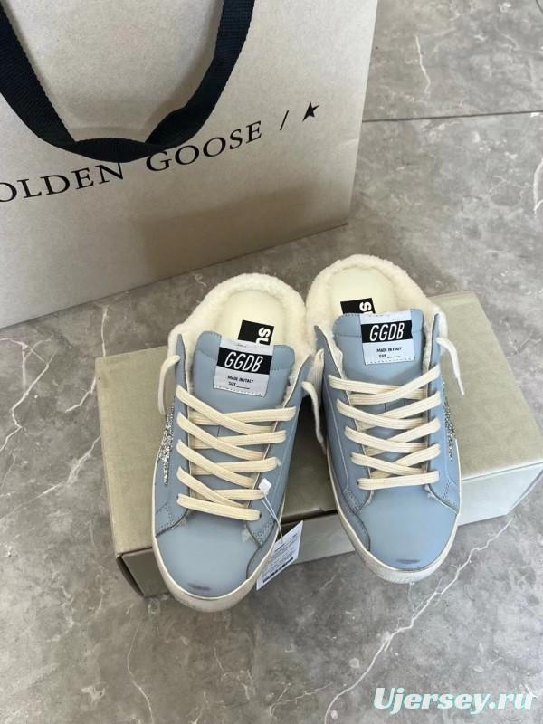 2024 GGDB Light Blue Shearling Leather Slippers MJ00280