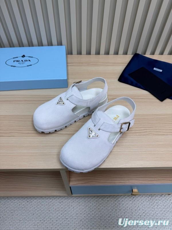 2025 Women Prada White Suede Sandals LY00280