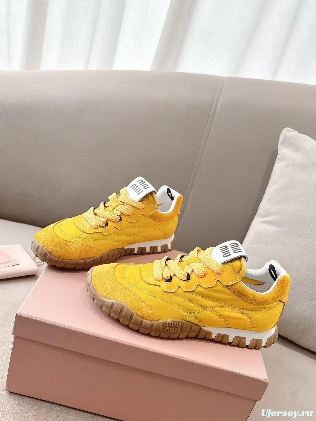 2025 Women Miu Miu Yellow Suede Sneakers KFY00280