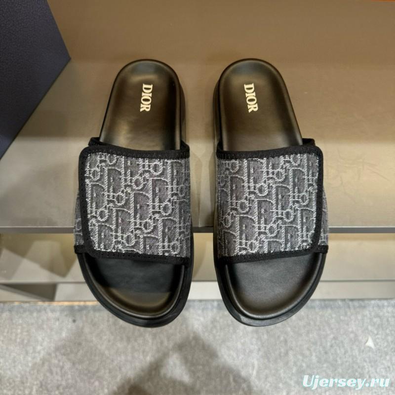 2024 Dior black grey canvas leather Slippers MJ00180