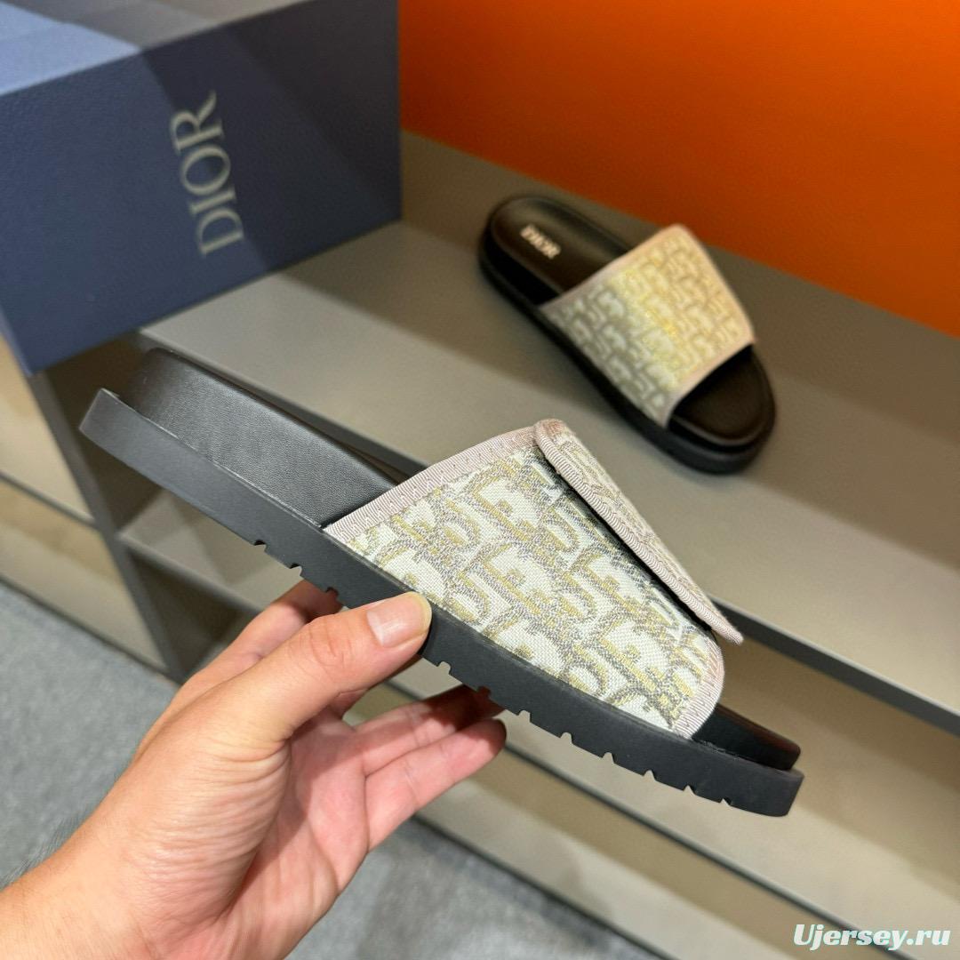 2024 DIOR beige black fabric slippers MJ00180