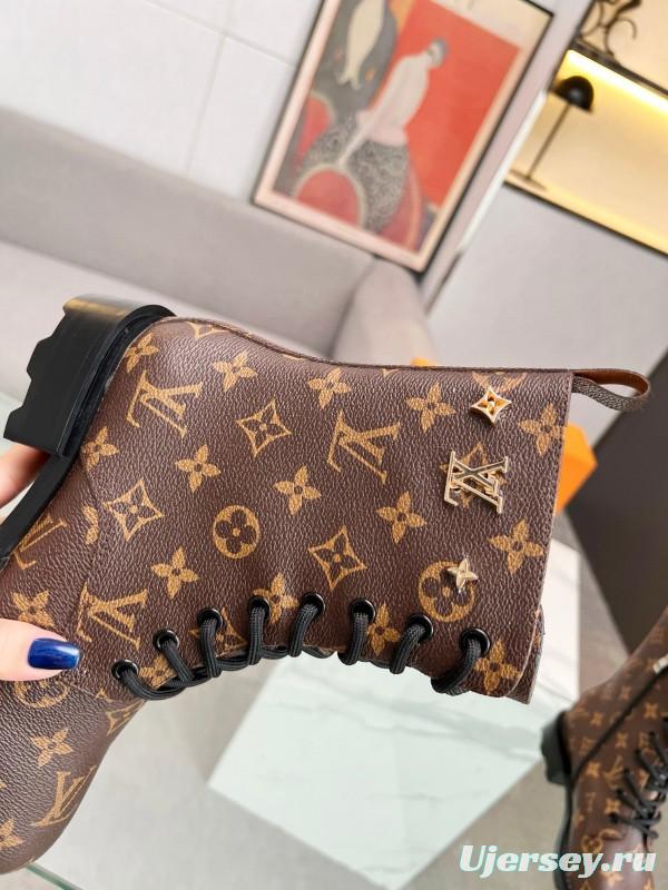 2024 Women Louis Vuitton Brown Leather Ankle Boots MJ00320