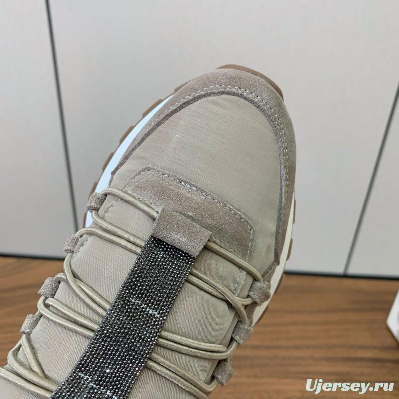 2025 Unisex Brunello Cucinelli Beige Suede Nubuck Leather Sneakers LY