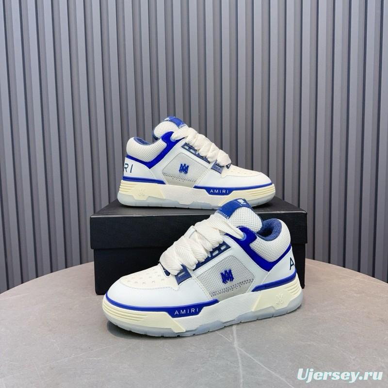 2024 Unisex Amiri White Blue Leather Sneakers MJ00360