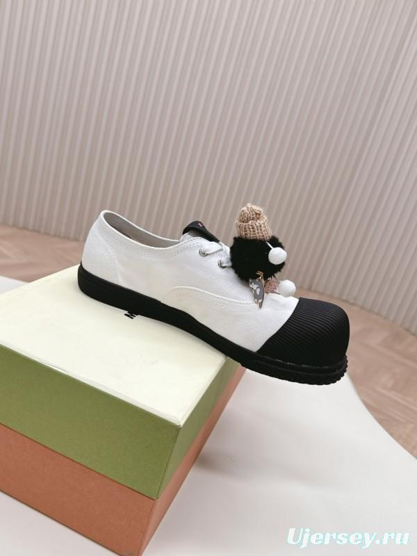 2025 Women Marni White Black Leather Casual Sneakers LY00250F