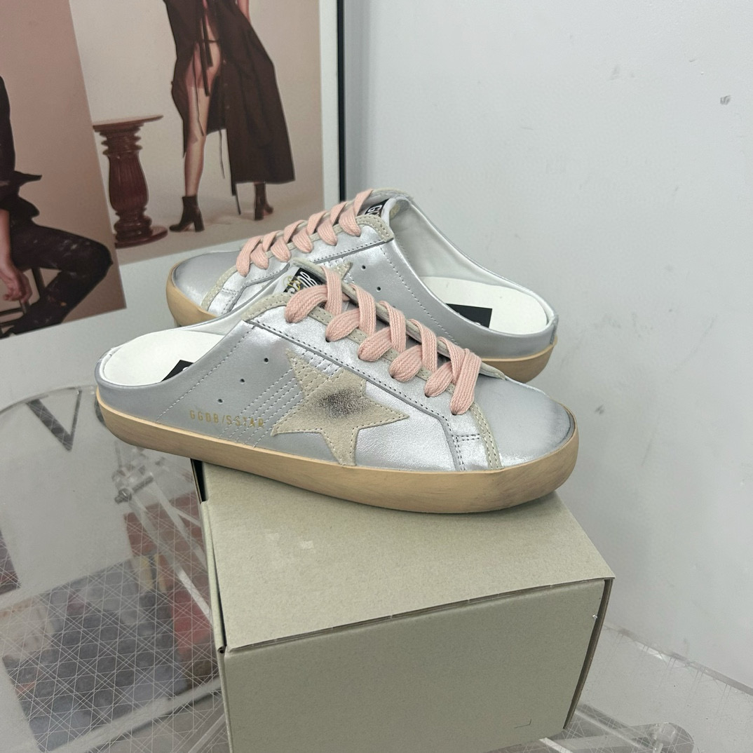 2025 GGDB White Silver Beige Leather Suede Star Sneakers Mule