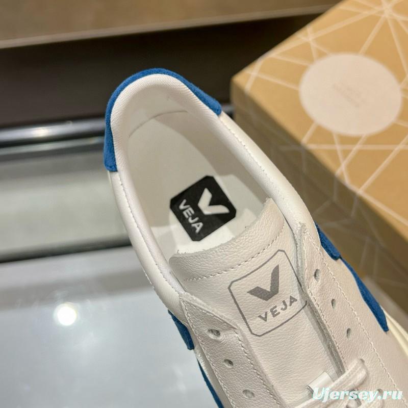 2025 Unisex VEJA White Blue Leather Canvas Sneakers MJ00240
