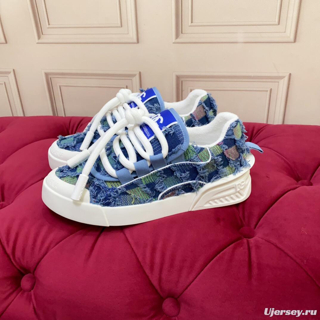 2025 Unisex Dolce & Gabbana Blue Green Denim Fabric Sneakers