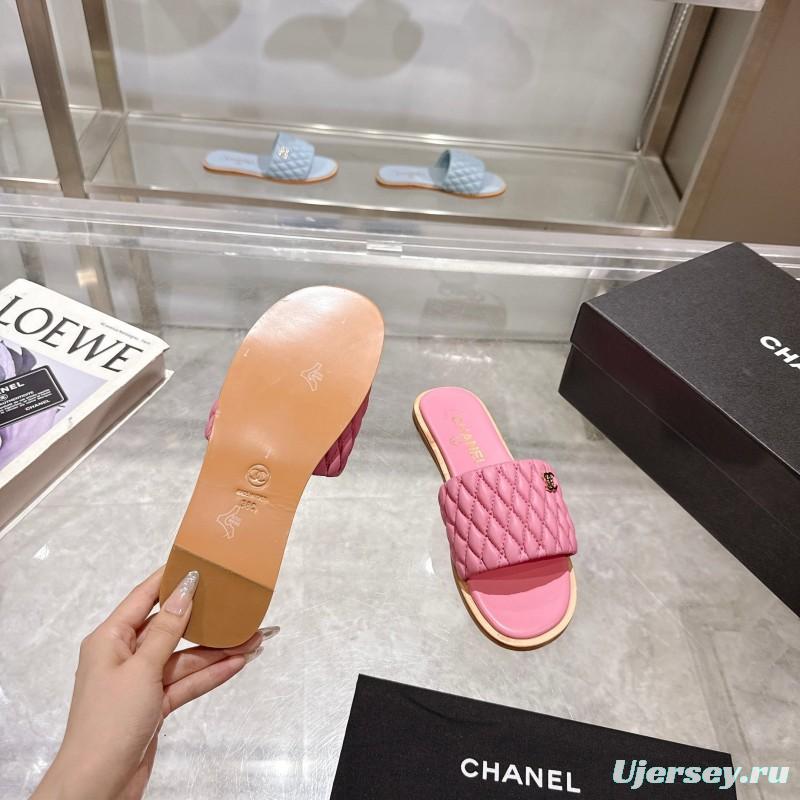 2025 Women Chanel Pink Lambskin Slippers LY00240