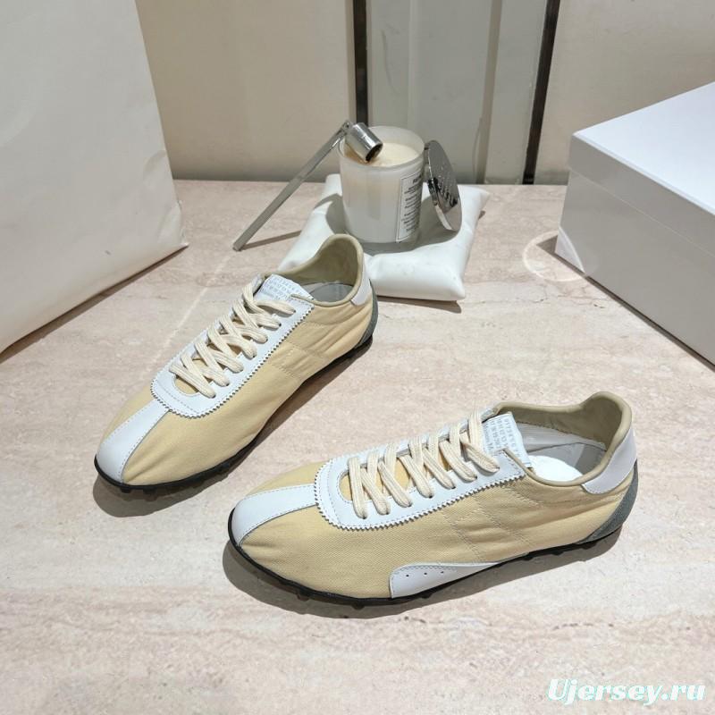 2025 Unisex MM6 Maison Margiela Beige White Nylon Suede Sneakers Distressed KFY00290