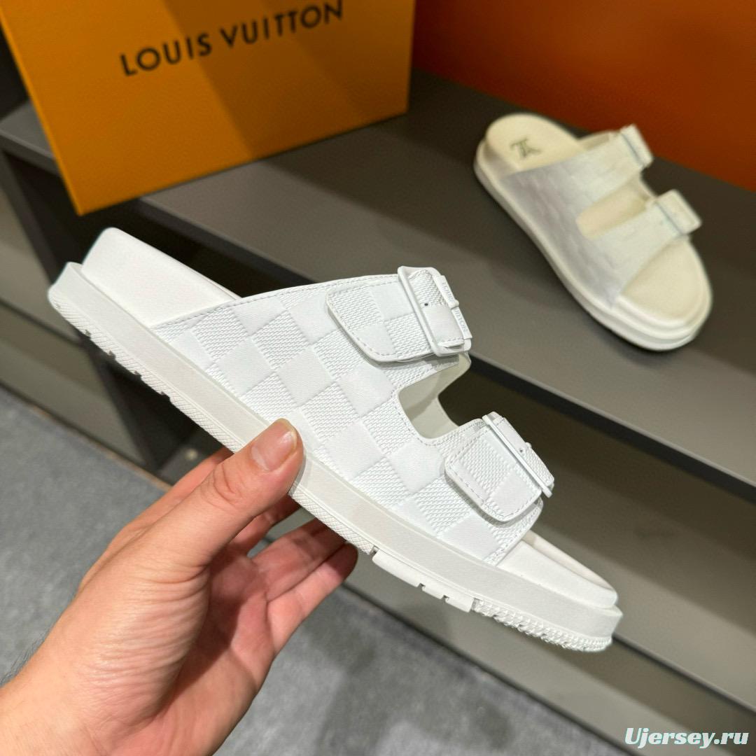 2024 Slippers Louis Vuitton White Leather Slippers