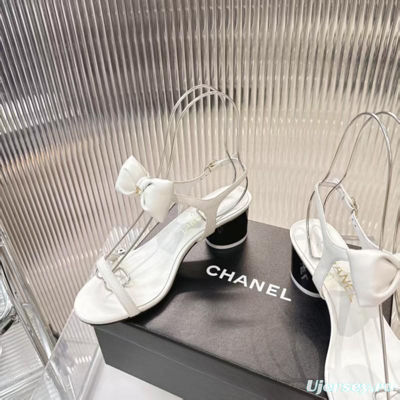 2025 Women Chanel White Leather Sandal Bow LY00260