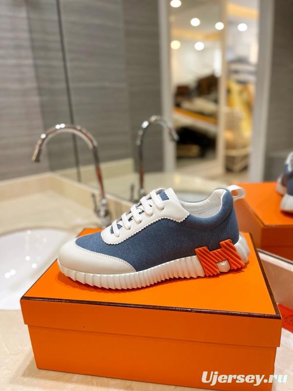 2024 Unisex Hermès Blue White Imported Silk Lambskin Casual Sneakers MJ00320