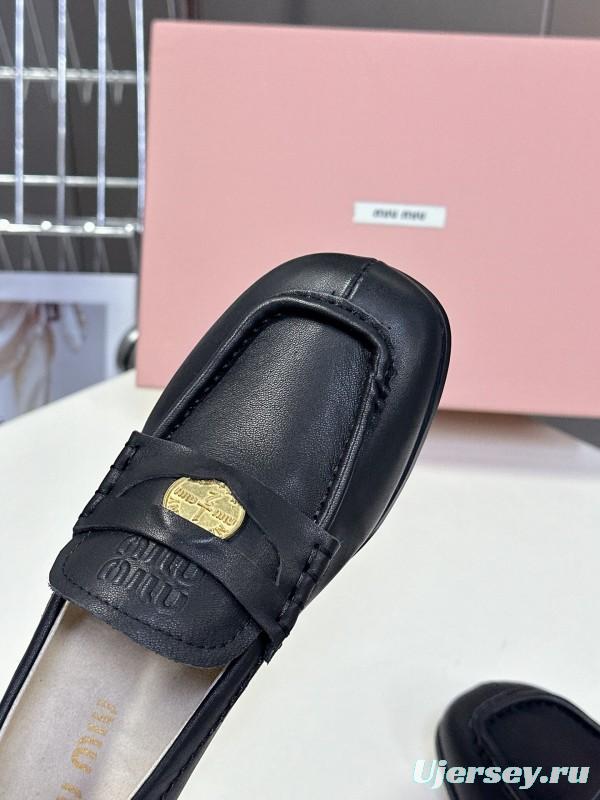 2025 Women Miu Miu Black Leather Loafers