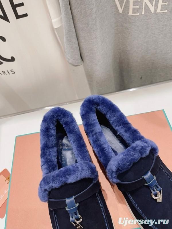2024 Women LP Blue Suede Shearling Loafers MJ00300