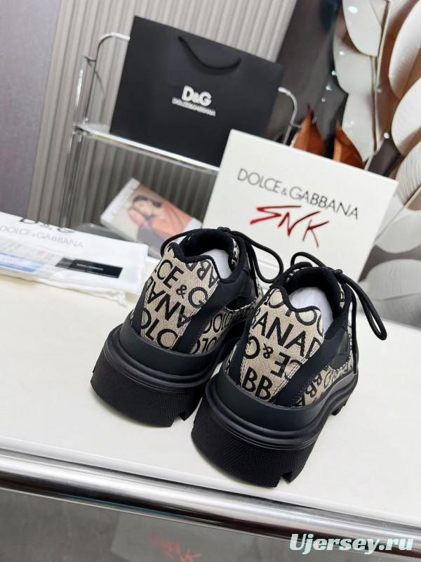 2024 Unisex Dolce & Gabbana Black Beige Leather Derby Shoes MJ00360