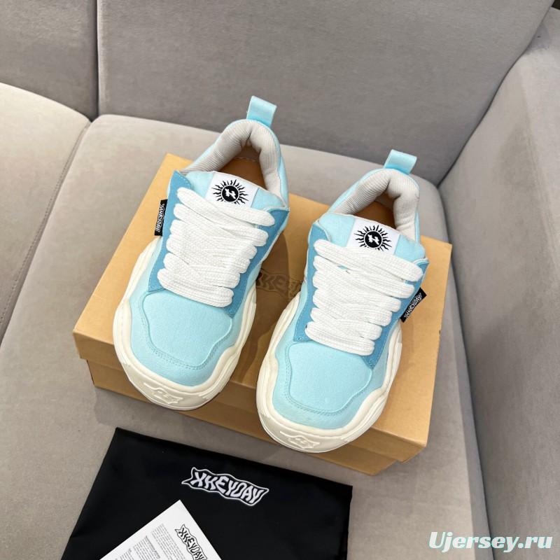 2025 Unisex HEYDAY Blue White Canvas Leather Wave Sneakers KFY00260