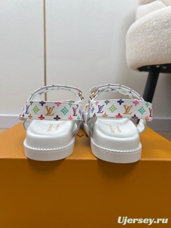 2025 Women Louis Vuitton White Multicolor Leather Sandals KFY00280