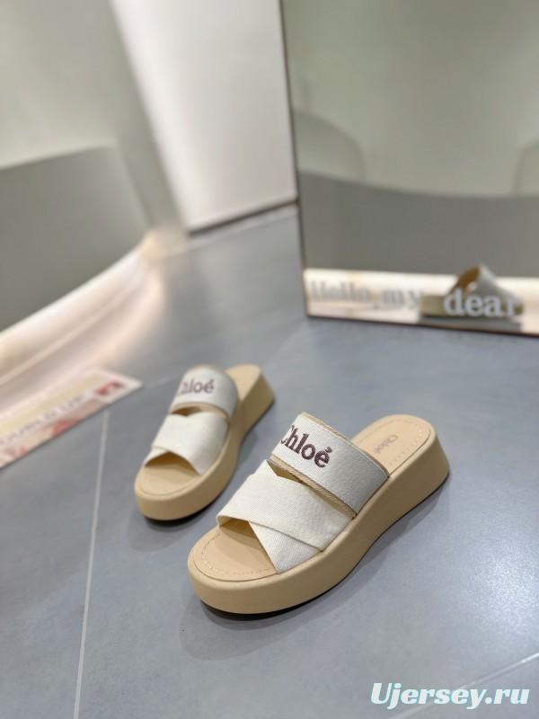 2025 Chloé White Canvas Slippers