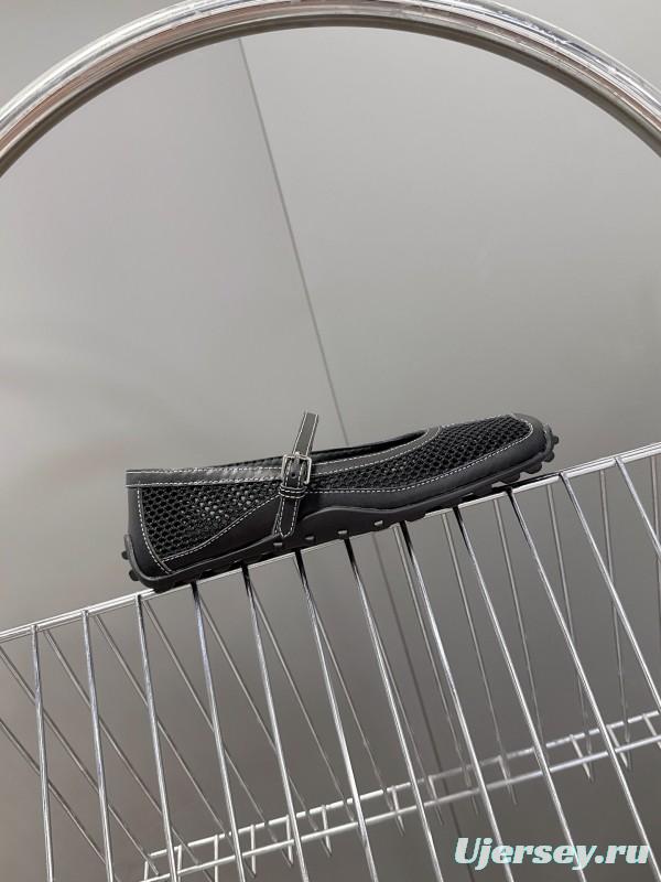 2025 Women Hermès Black Mesh Leather Mary Jane Shoes