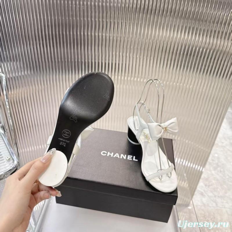 2025 Women Chanel White Leather Sandal Bow LY00260