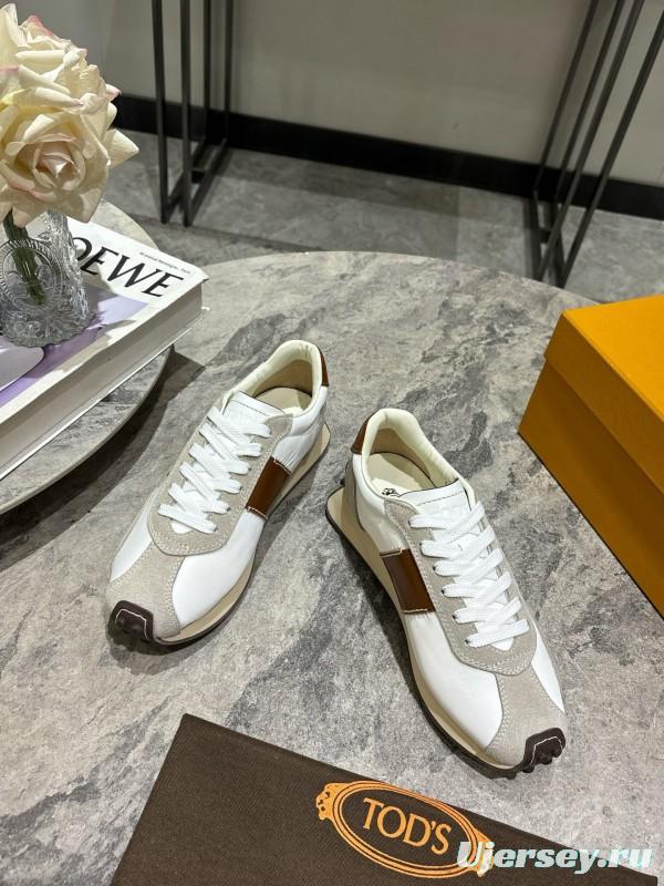 2025 Women TOD'S White Brown Beige Leather Suede Sneakers