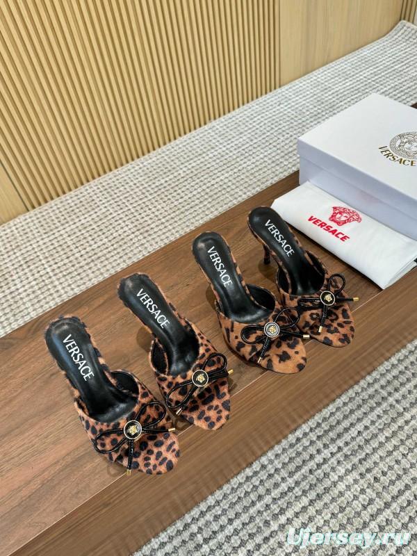 2025 Women VERSACE Leopard Print Leather Heels LY00210