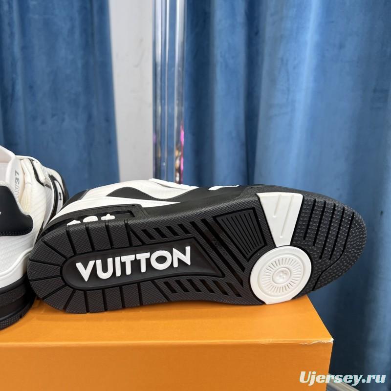 2025 Unisex Louis Vuitton White Black Leather Sneakers