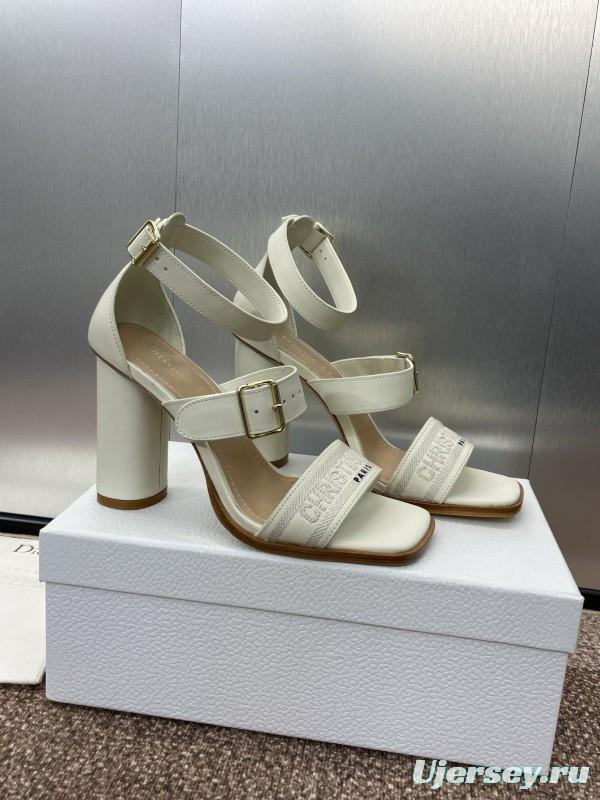 2025 Women Dior White Leather Sandals Embroidery KFY00310