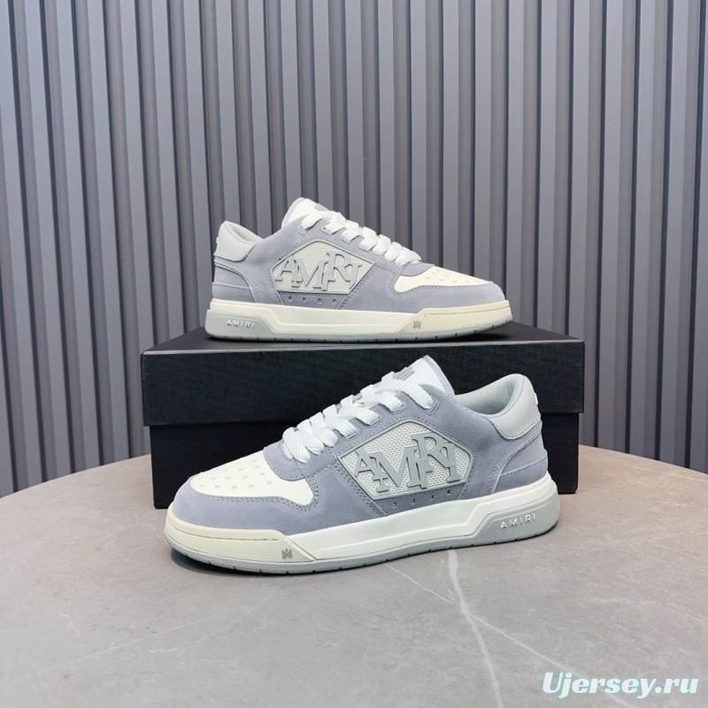 2025 Unisex Amiri White Grey Leather Suede Sneakers MJ00360