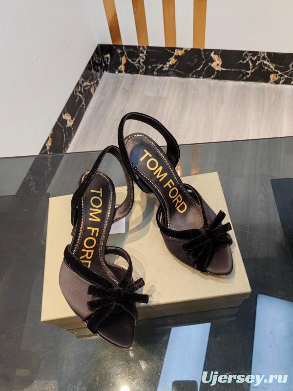 2025 Women TOM FORD Black Velvet High Heel Slingback Bow KFY00300