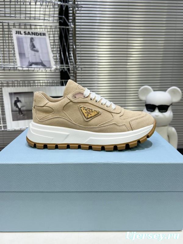 2025 Unisex Prada Beige Suede Leather Sneakers
