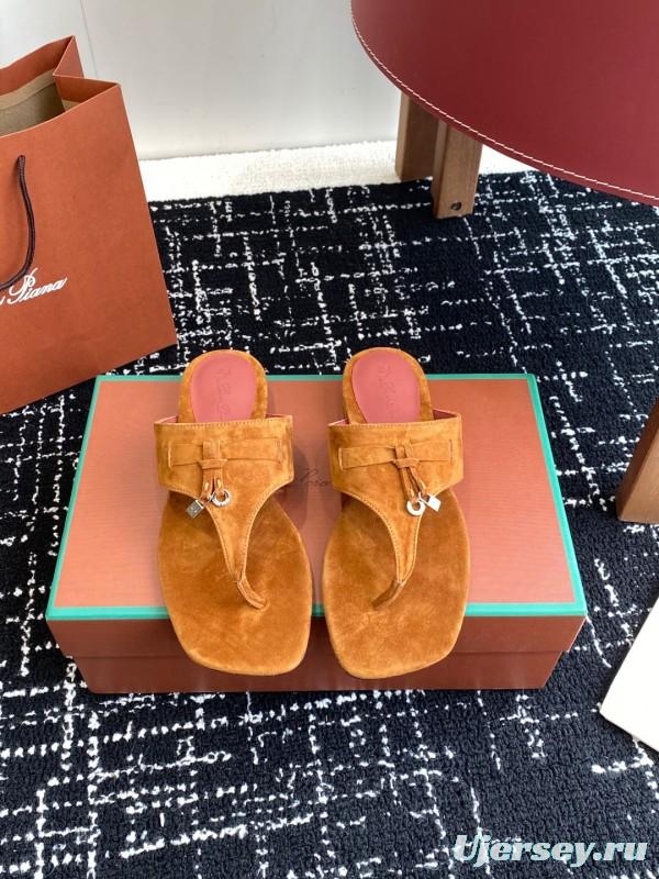 2025 Women Le Parmentier Brown Suede Thong Sandals KFY00280