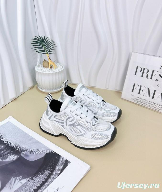 2024 Kids Dolce & Gabbana Red White Black Mesh Leather Sneakers