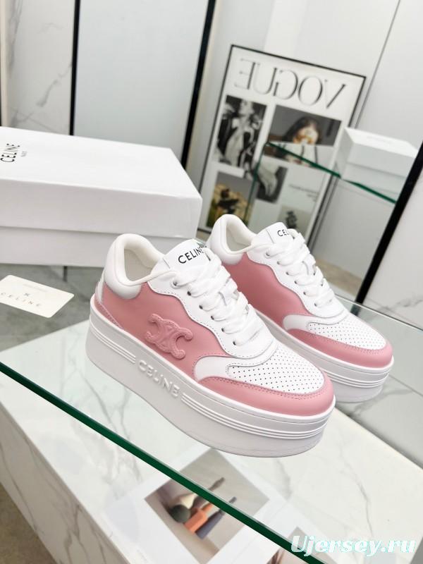2025 Women CELINE White Pink Leather Sneakers
